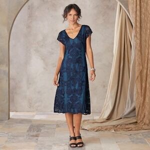Sundance Navy Blue Lace-Overlay Midi Dress